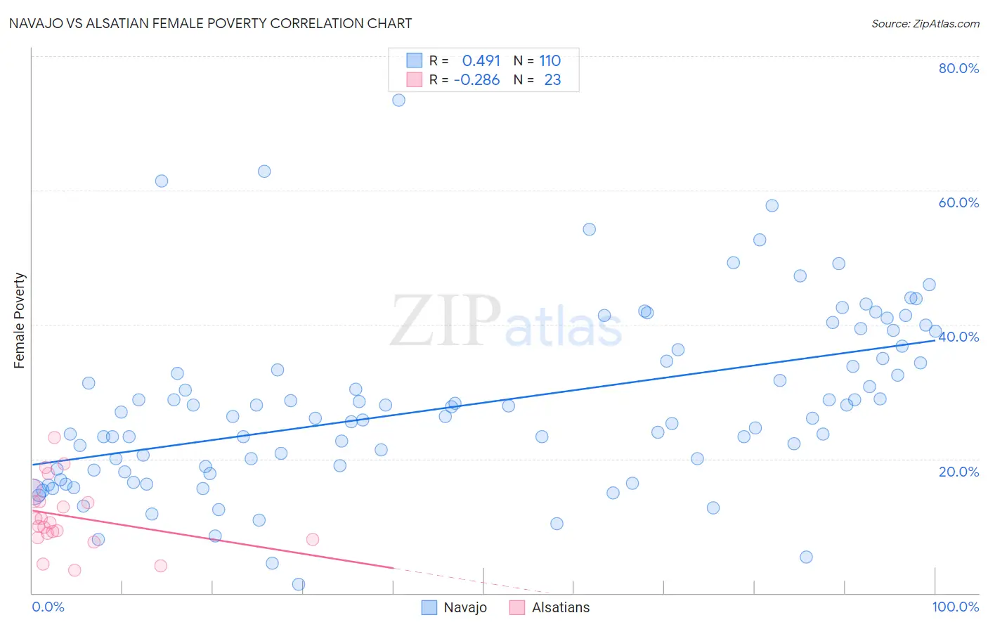 Navajo vs Alsatian Female Poverty