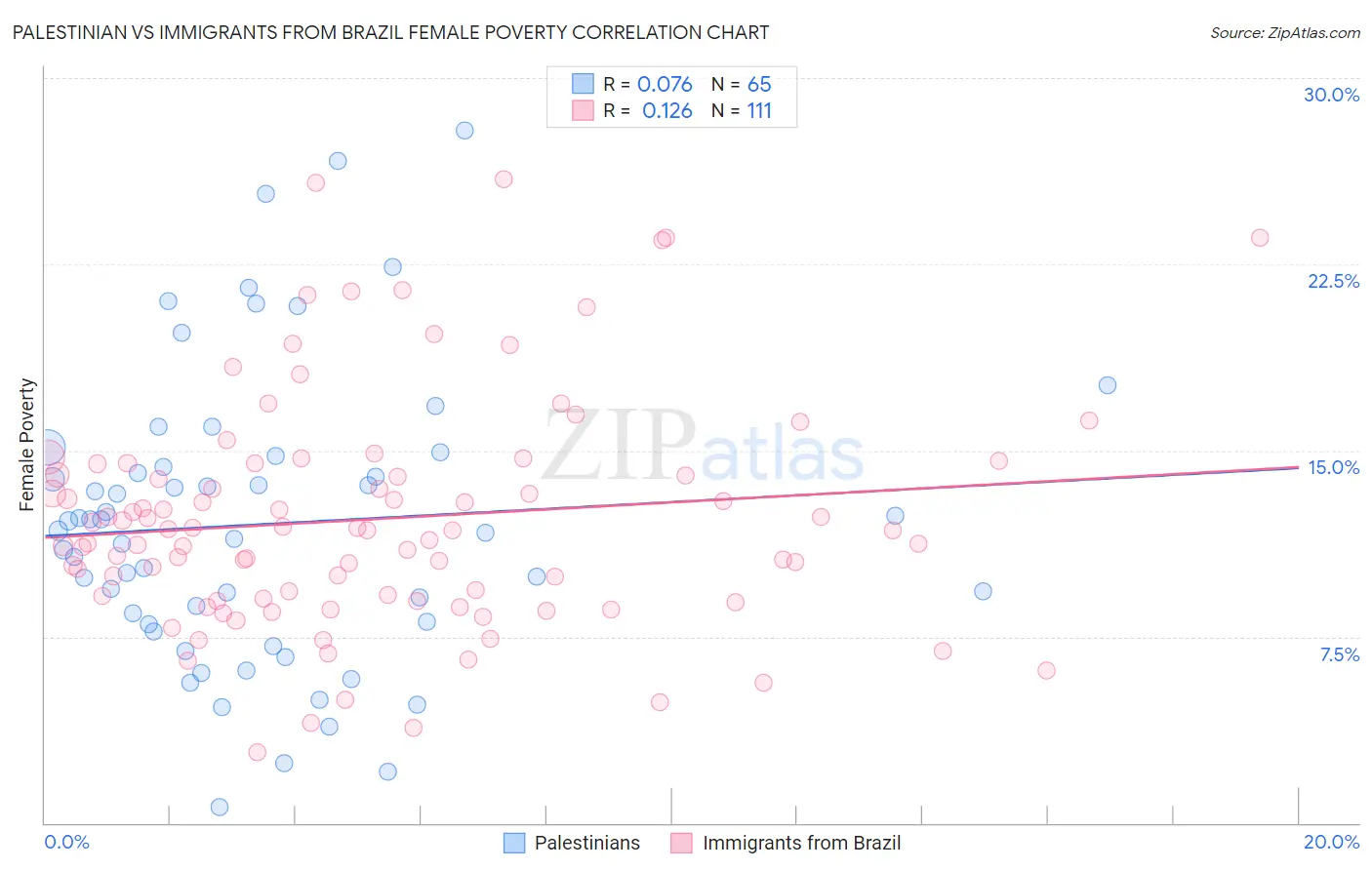 Palestinian vs Immigrants from Brazil Female Poverty