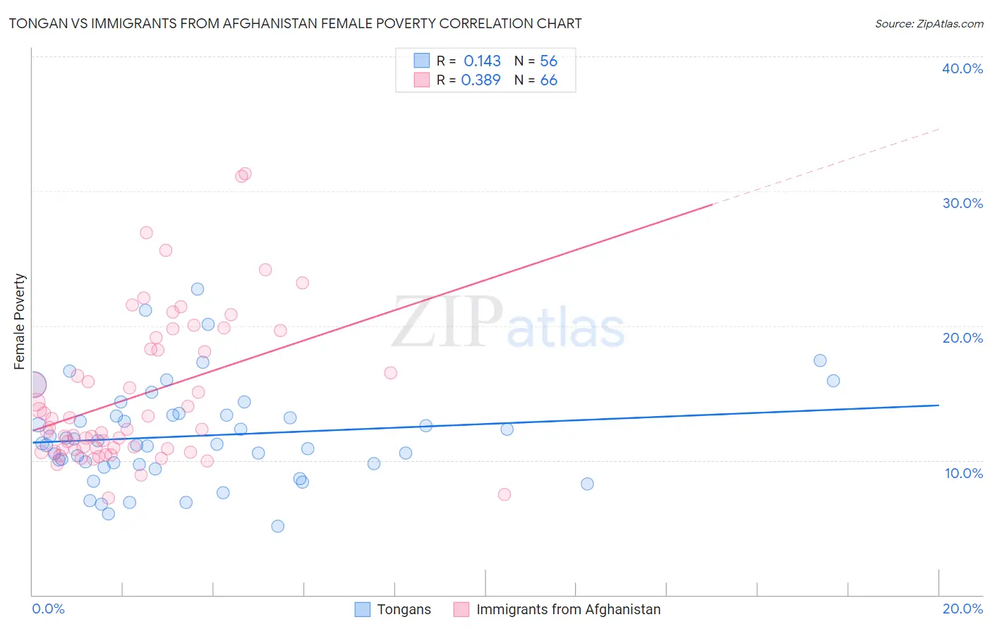 Tongan vs Immigrants from Afghanistan Female Poverty