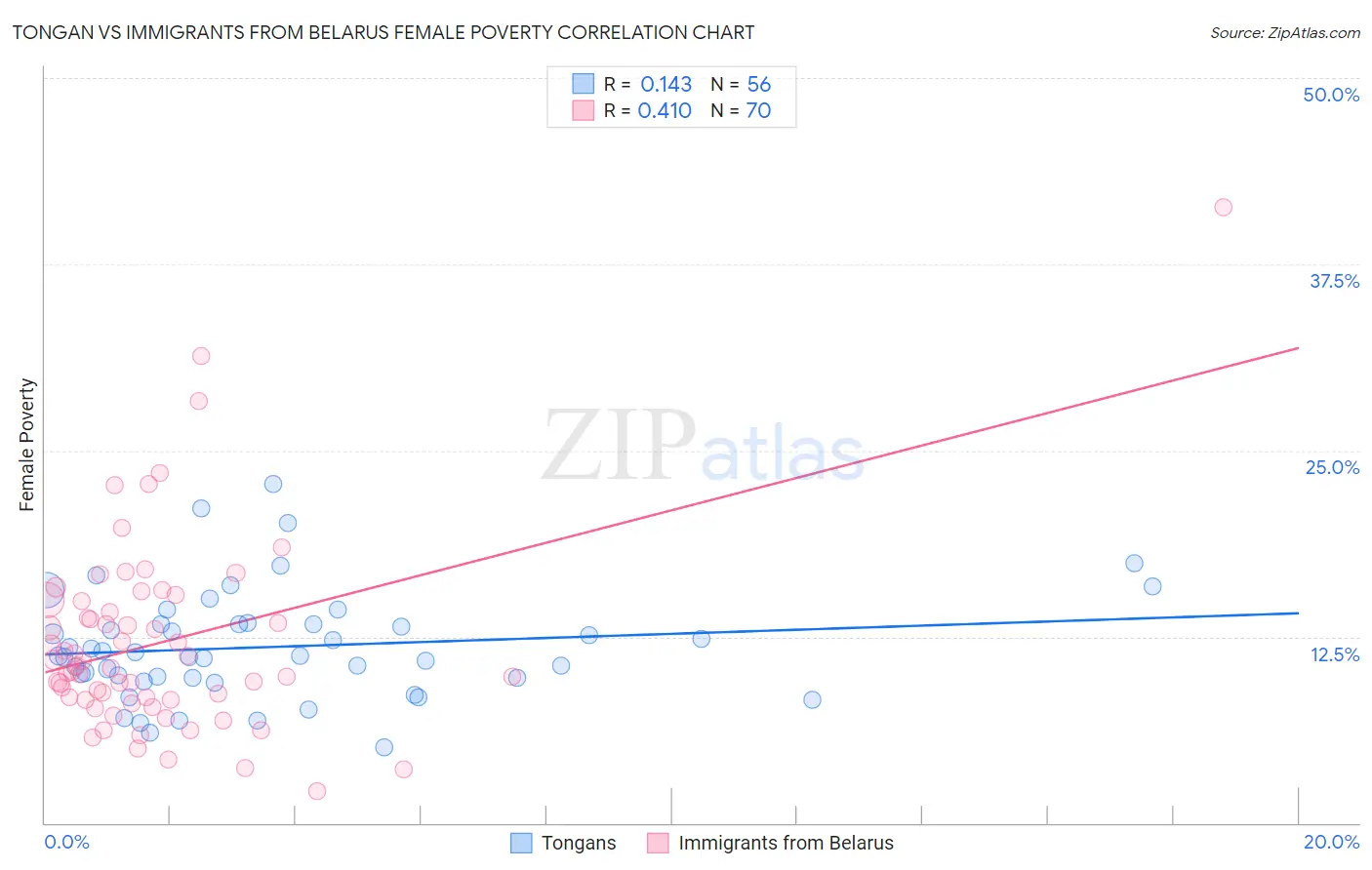 Tongan vs Immigrants from Belarus Female Poverty