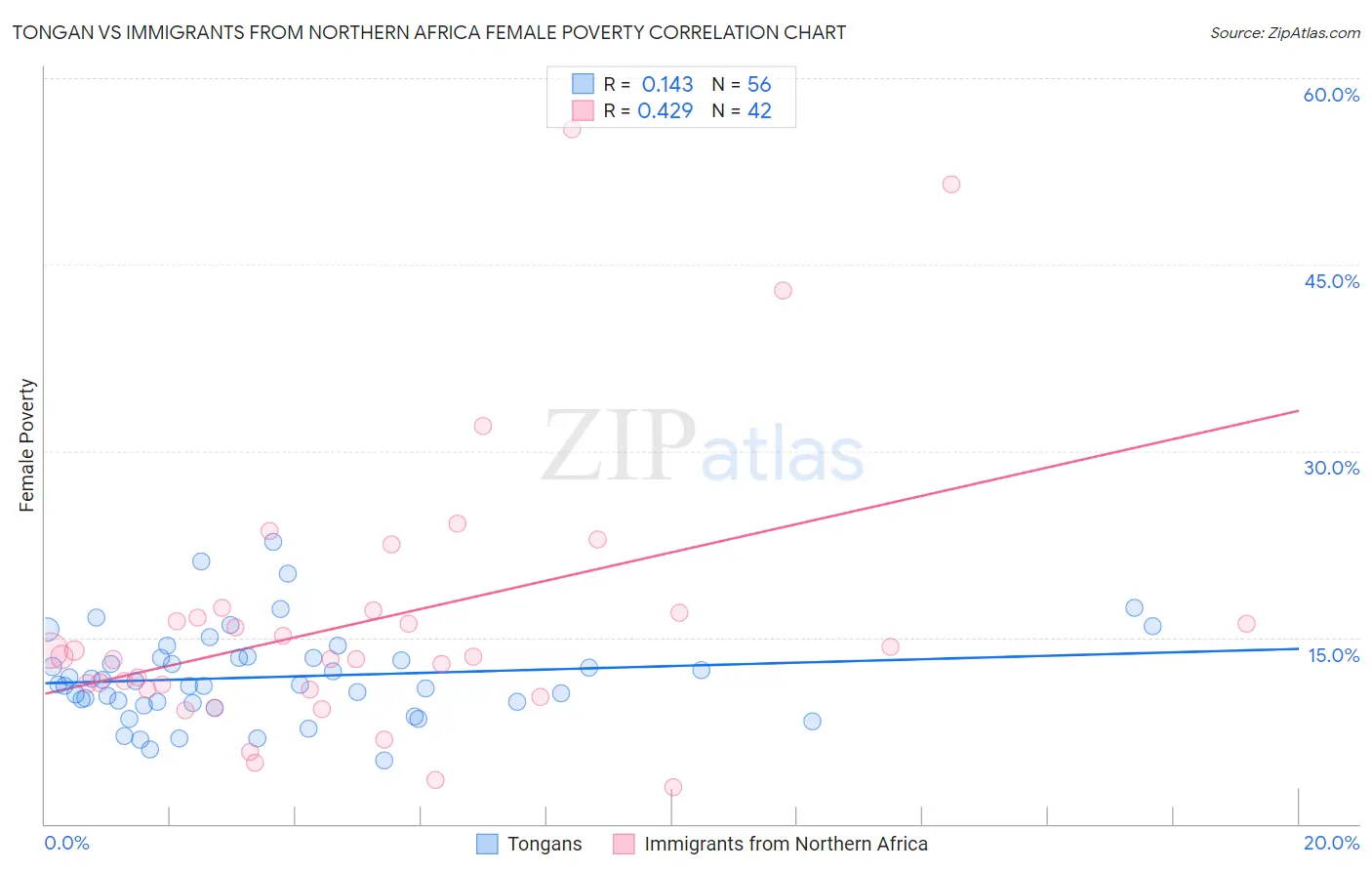 Tongan vs Immigrants from Northern Africa Female Poverty