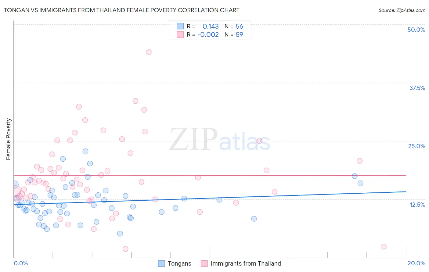 Tongan vs Immigrants from Thailand Female Poverty