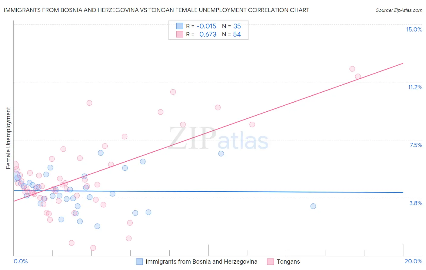 Immigrants from Bosnia and Herzegovina vs Tongan Female Unemployment