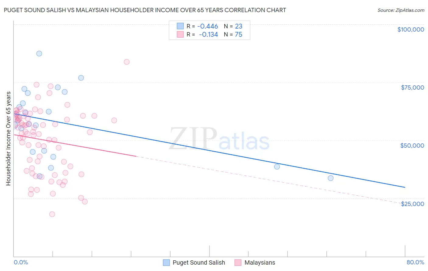 Puget Sound Salish vs Malaysian Householder Income Over 65 years