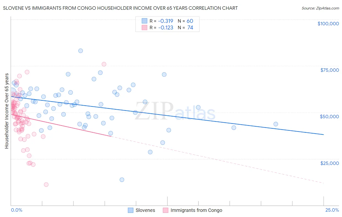 Slovene vs Immigrants from Congo Householder Income Over 65 years