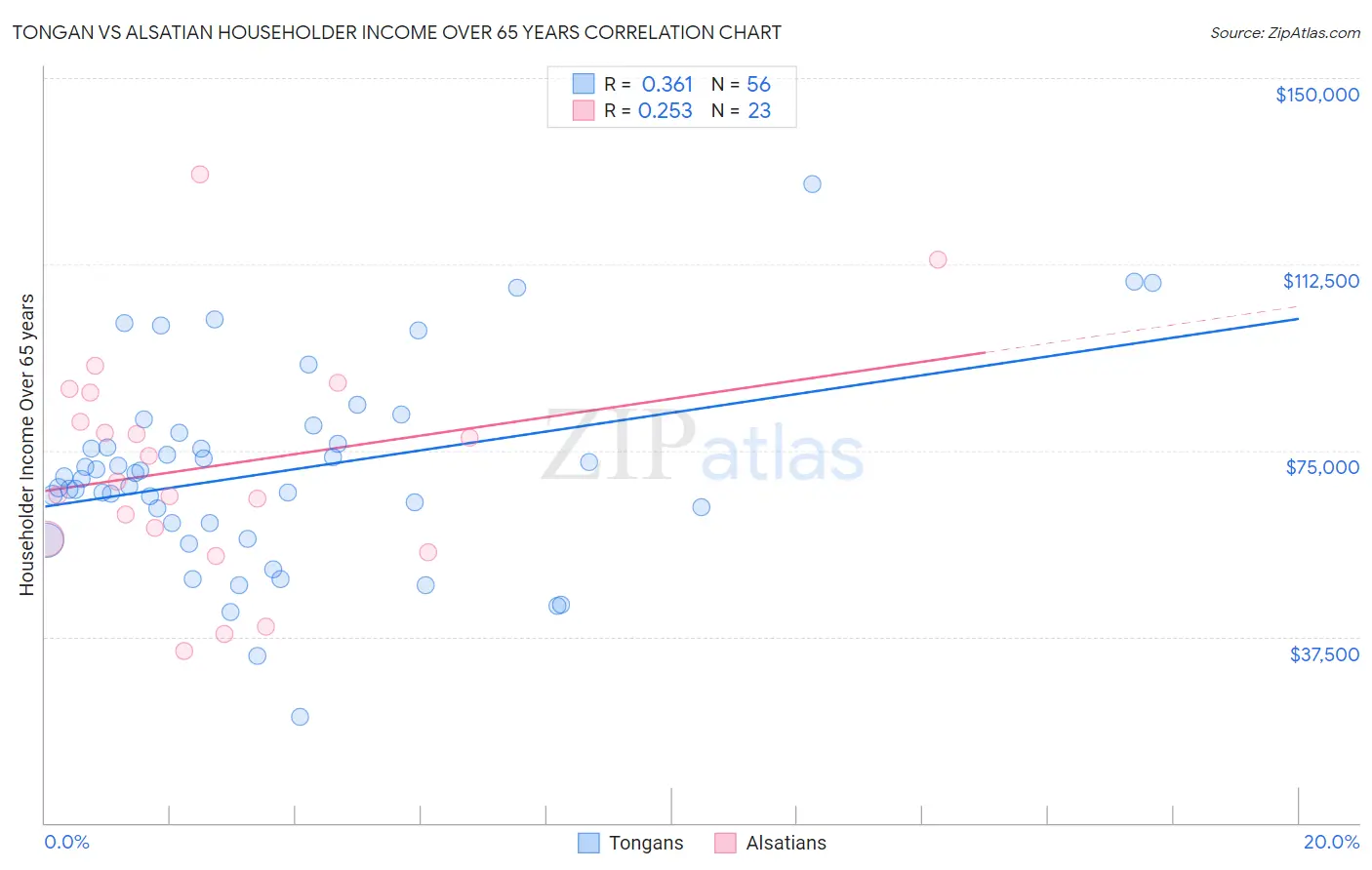 Tongan vs Alsatian Householder Income Over 65 years