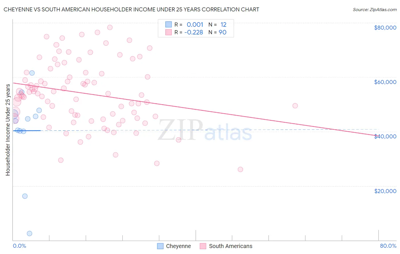 Cheyenne vs South American Householder Income Under 25 years