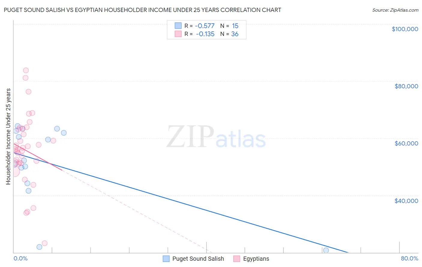 Puget Sound Salish vs Egyptian Householder Income Under 25 years