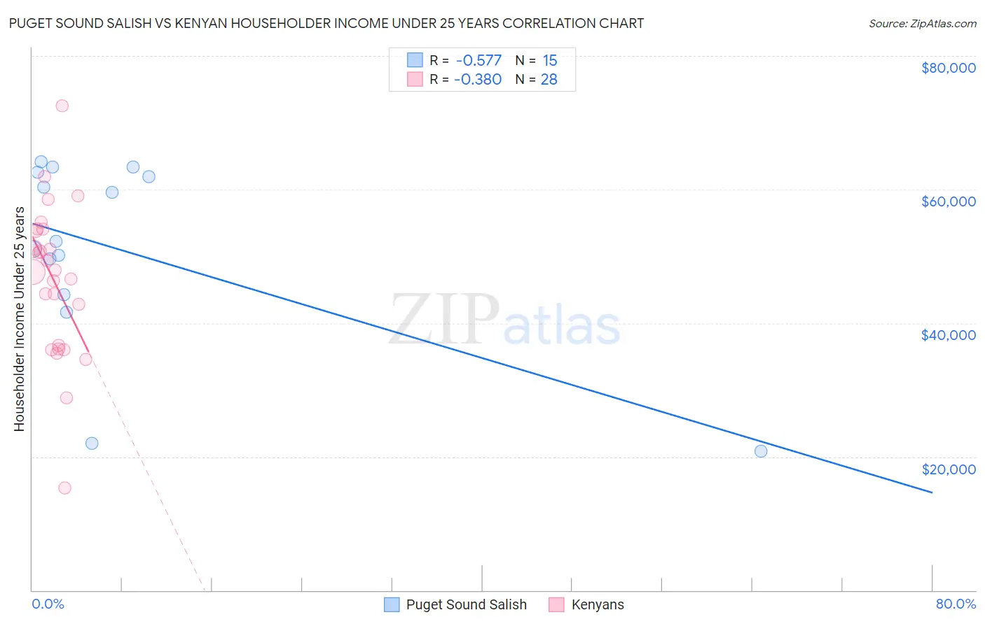 Puget Sound Salish vs Kenyan Householder Income Under 25 years