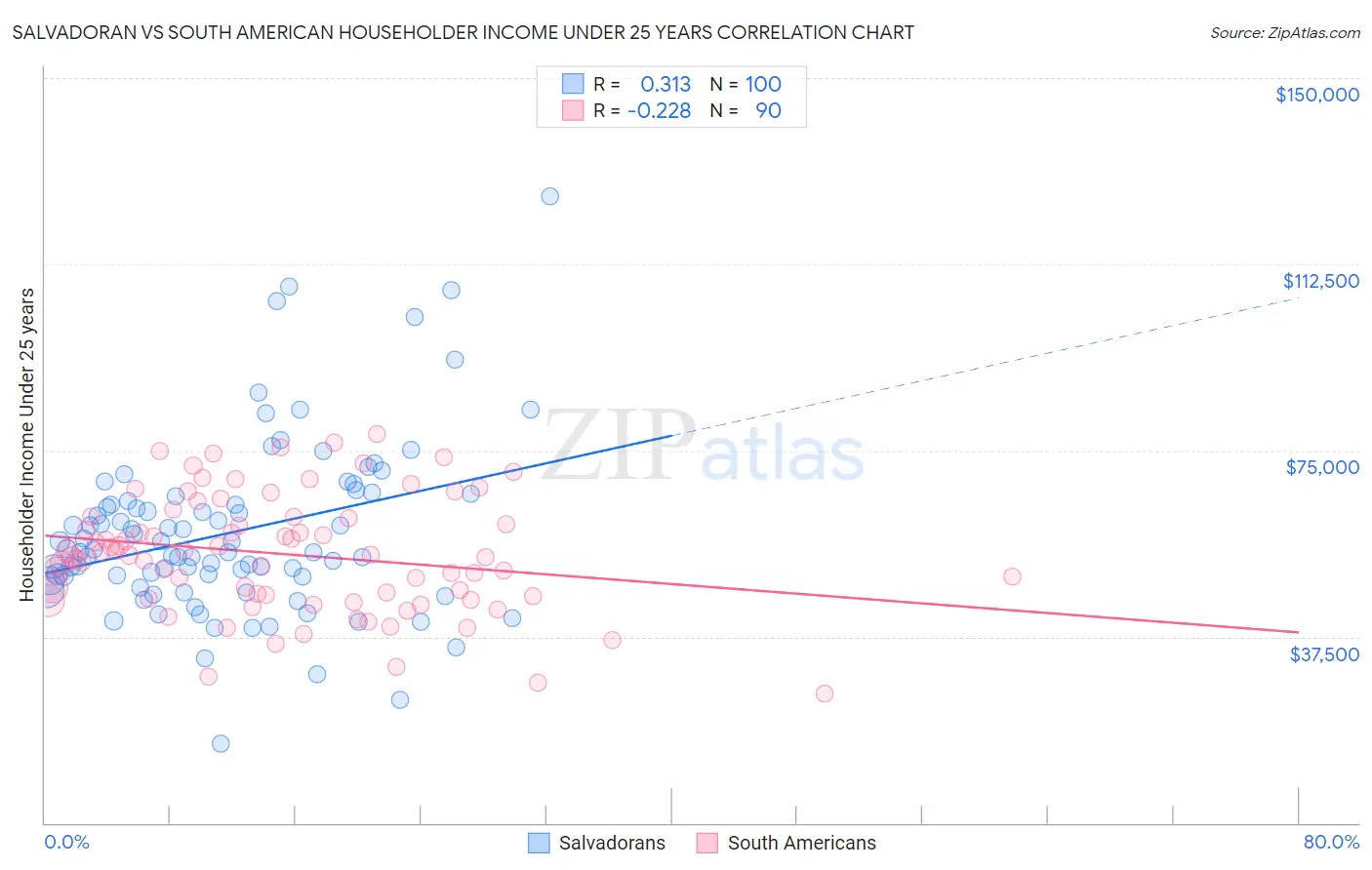 Salvadoran vs South American Householder Income Under 25 years