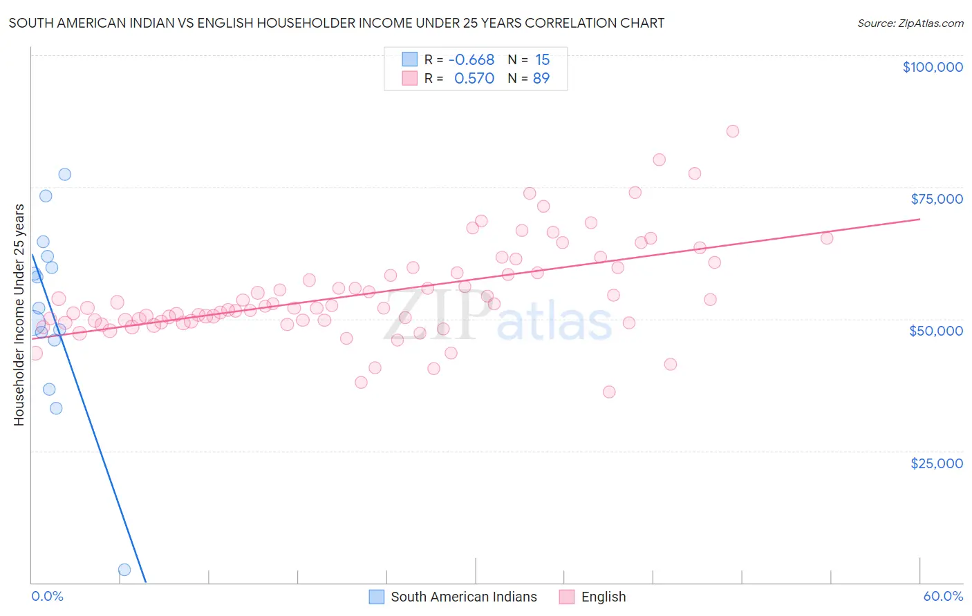 South American Indian vs English Householder Income Under 25 years