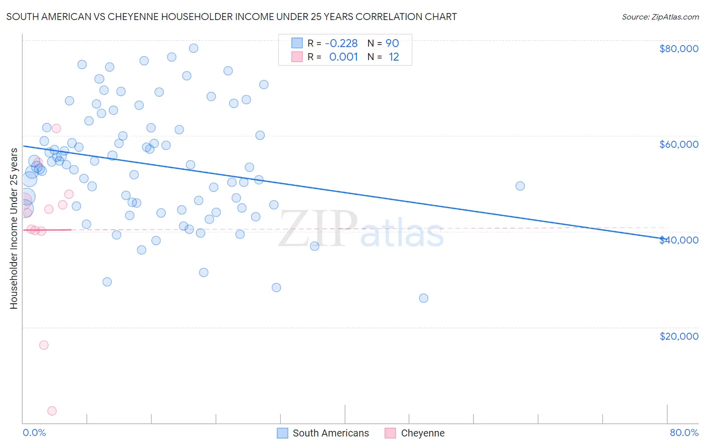 South American vs Cheyenne Householder Income Under 25 years