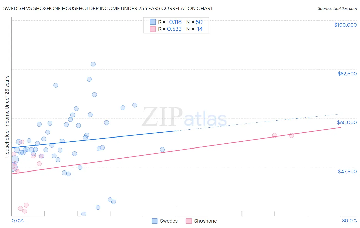 Swedish vs Shoshone Householder Income Under 25 years