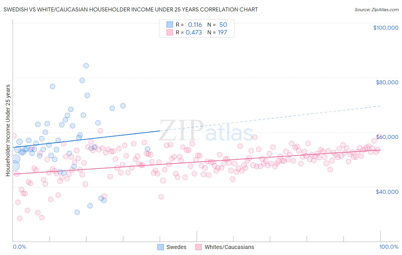 Swedish vs White/Caucasian Householder Income Under 25 years