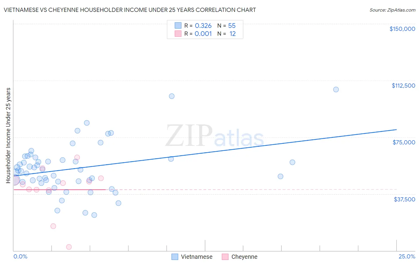 Vietnamese vs Cheyenne Householder Income Under 25 years
