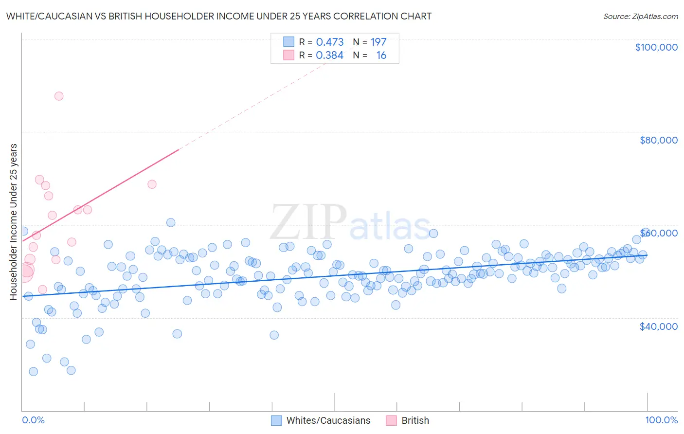 White/Caucasian vs British Householder Income Under 25 years