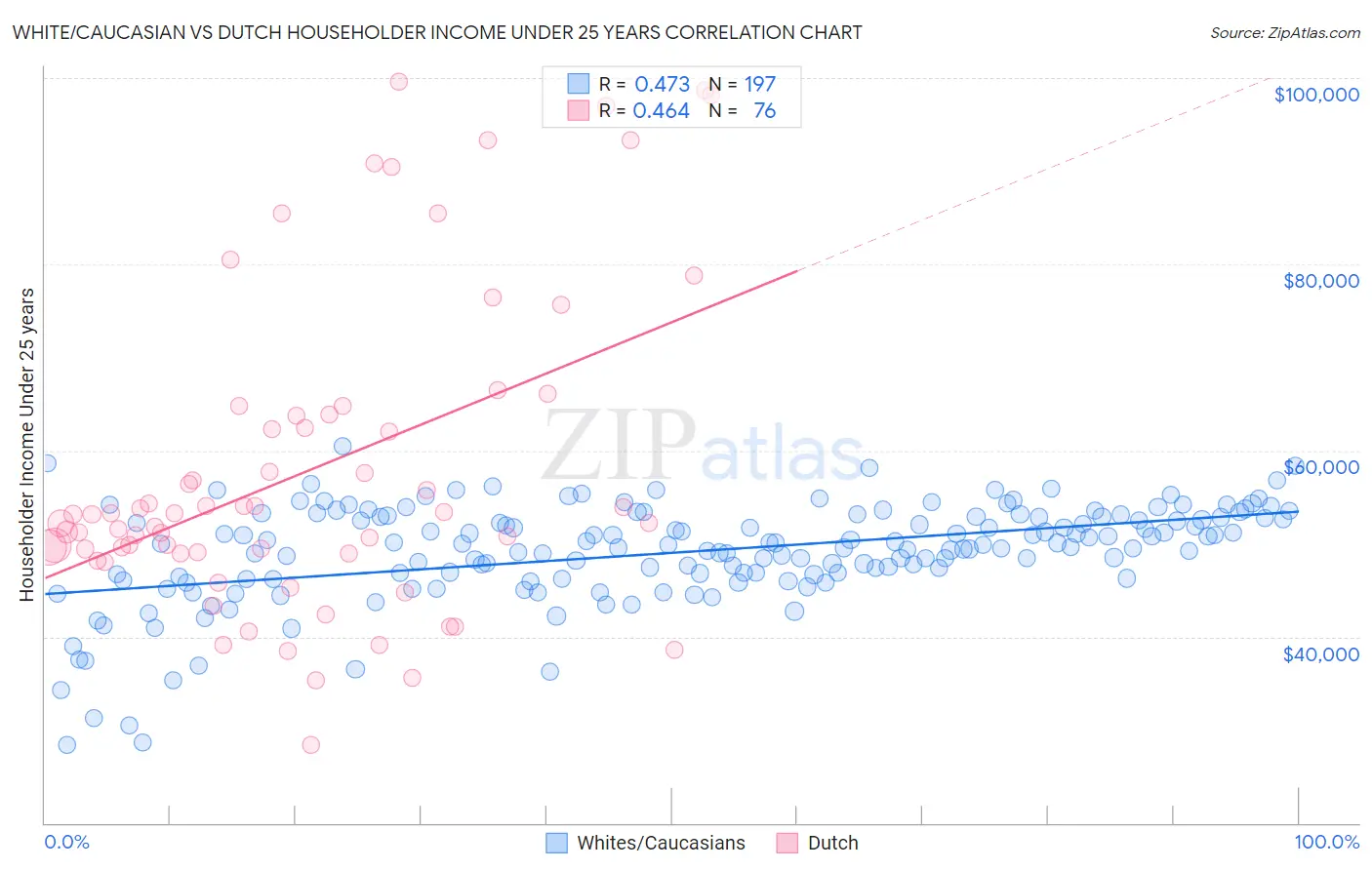 White/Caucasian vs Dutch Householder Income Under 25 years