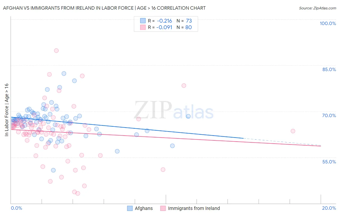 Afghan vs Immigrants from Ireland In Labor Force | Age > 16