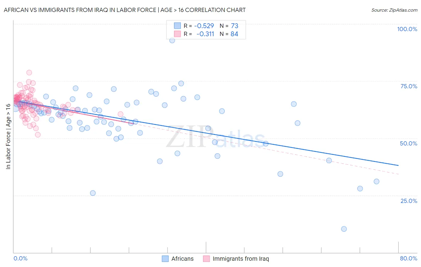 African vs Immigrants from Iraq In Labor Force | Age > 16