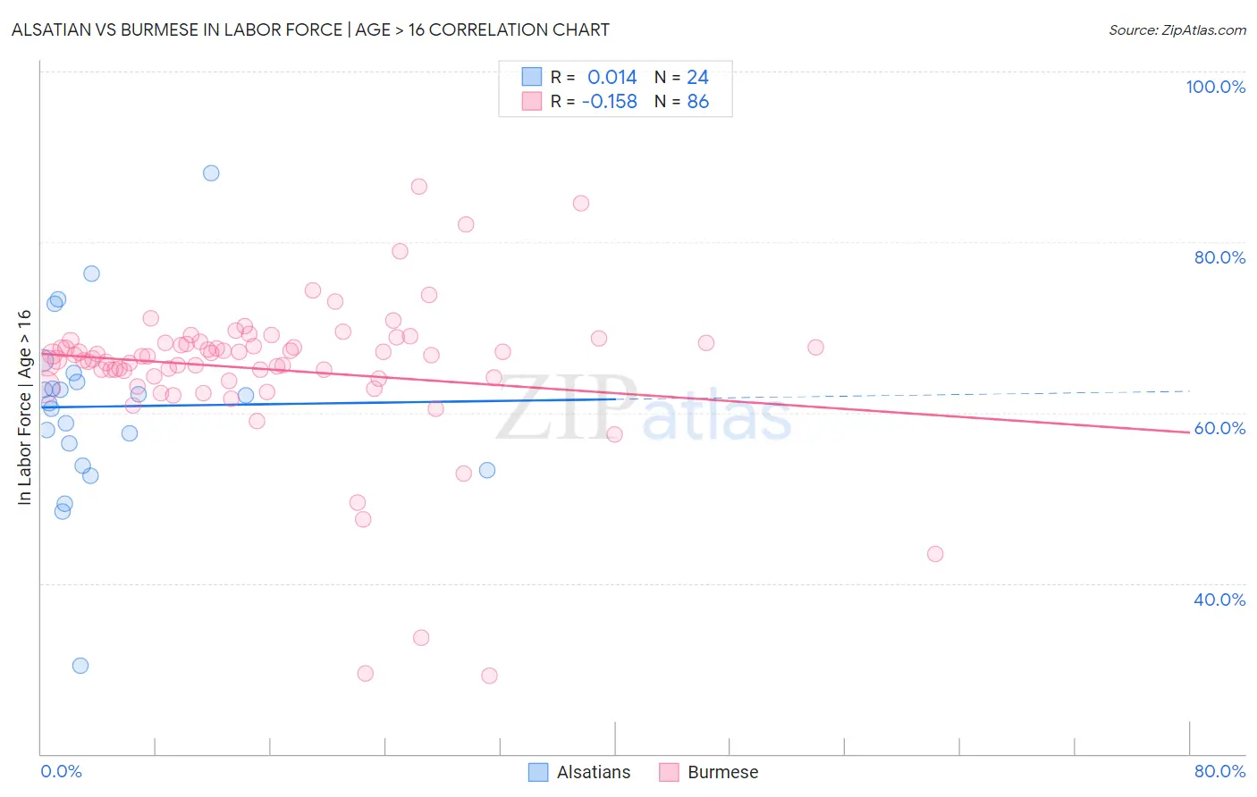 Alsatian vs Burmese In Labor Force | Age > 16