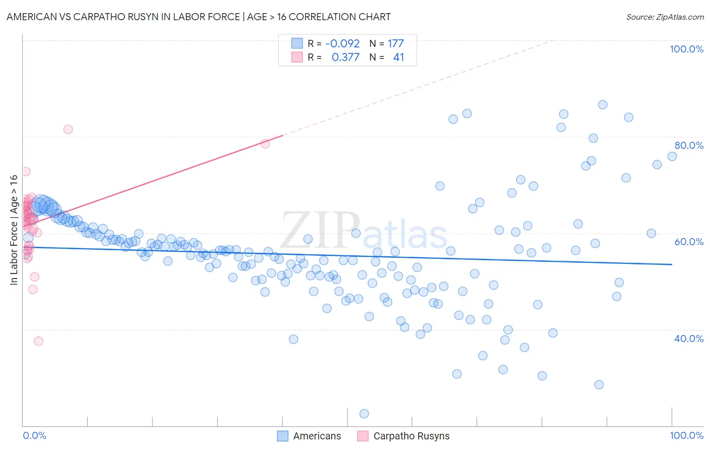 American vs Carpatho Rusyn In Labor Force | Age > 16