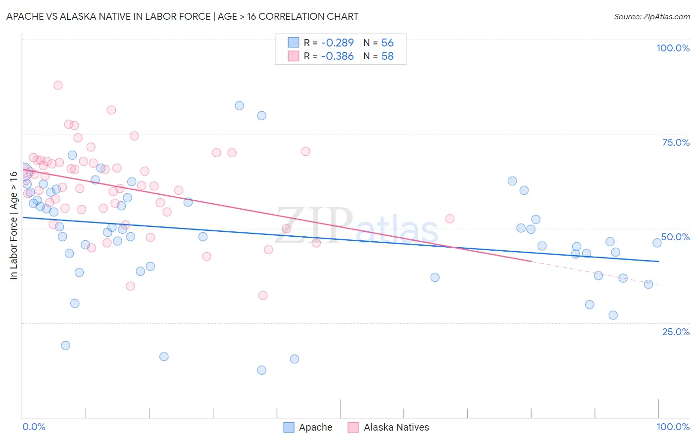 Apache vs Alaska Native In Labor Force | Age > 16