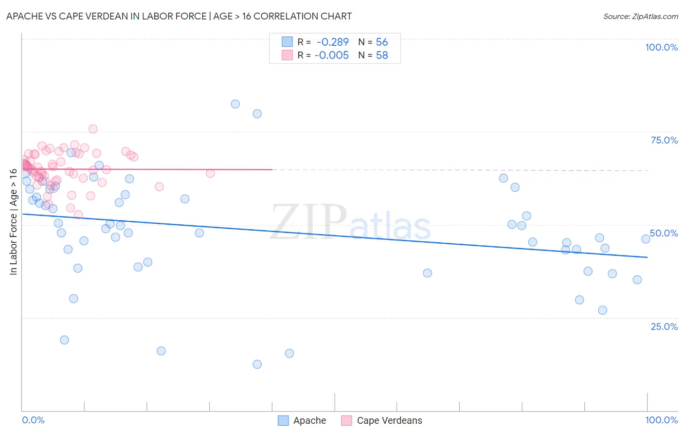 Apache vs Cape Verdean In Labor Force | Age > 16