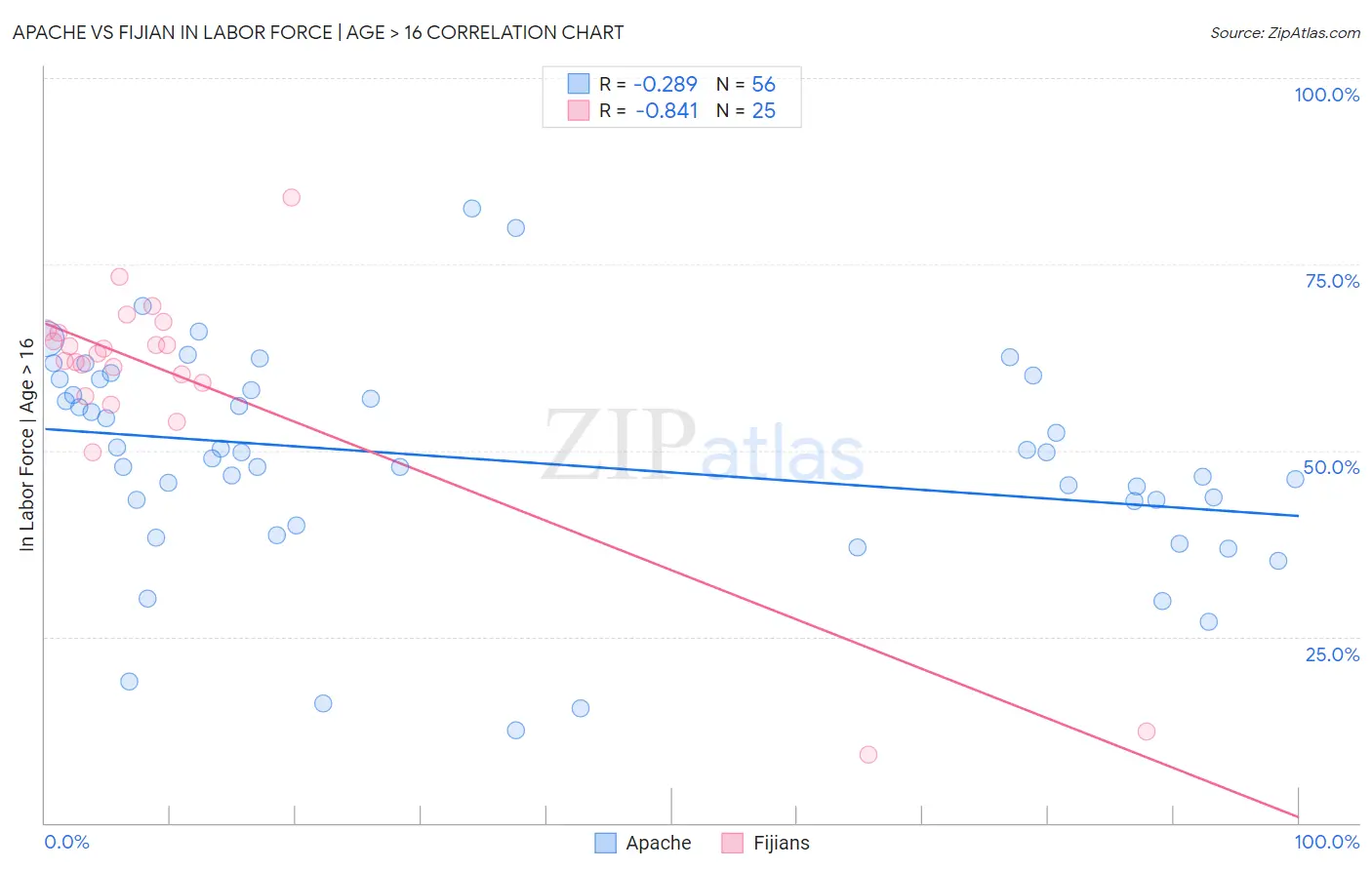 Apache vs Fijian In Labor Force | Age > 16