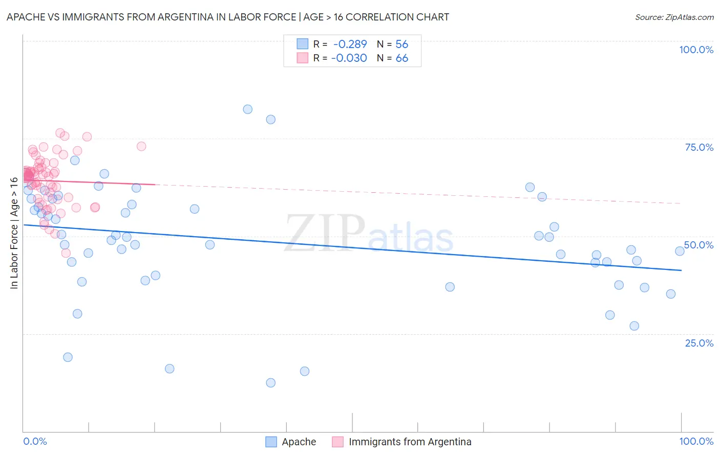 Apache vs Immigrants from Argentina In Labor Force | Age > 16