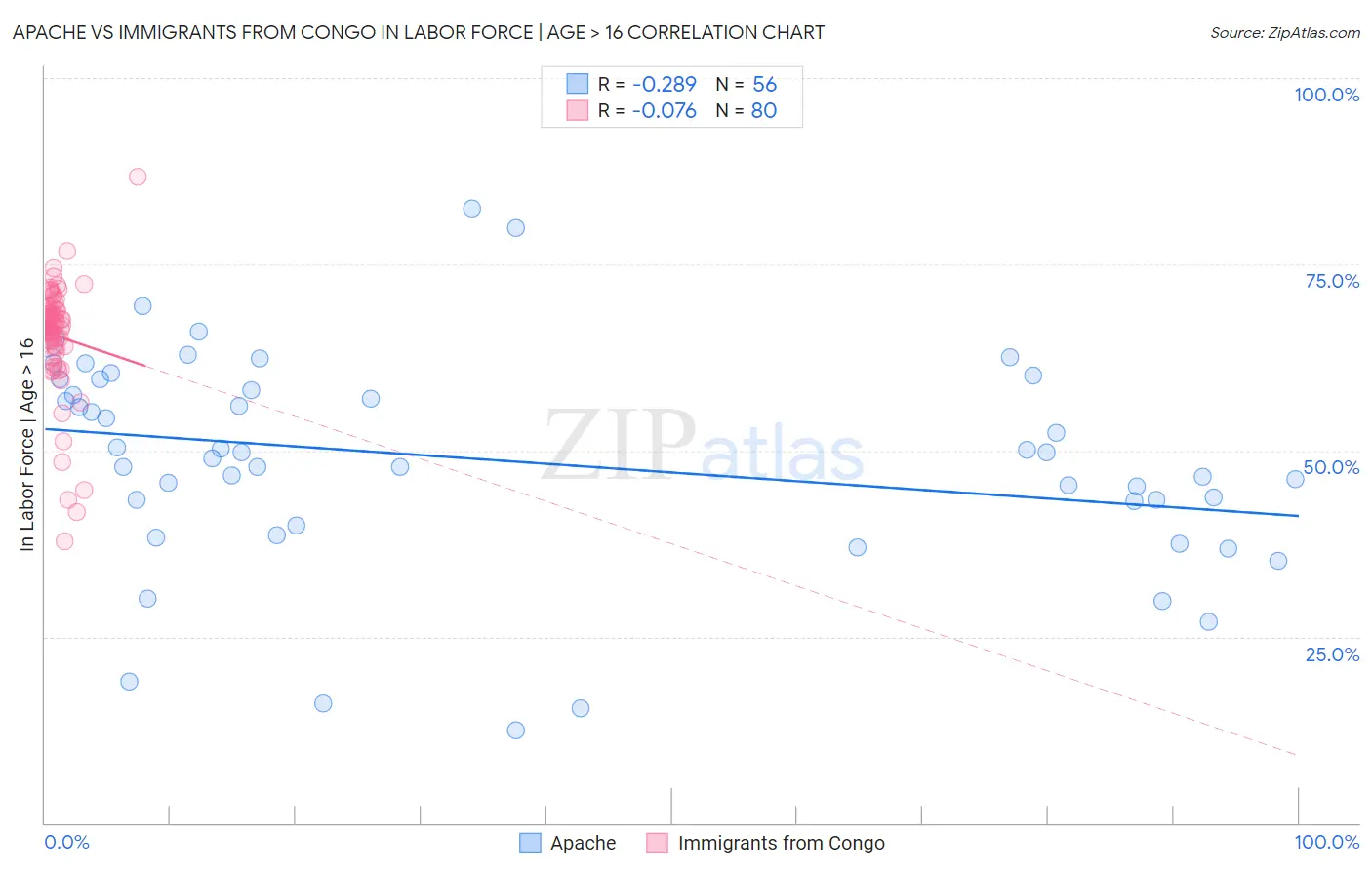 Apache vs Immigrants from Congo In Labor Force | Age > 16