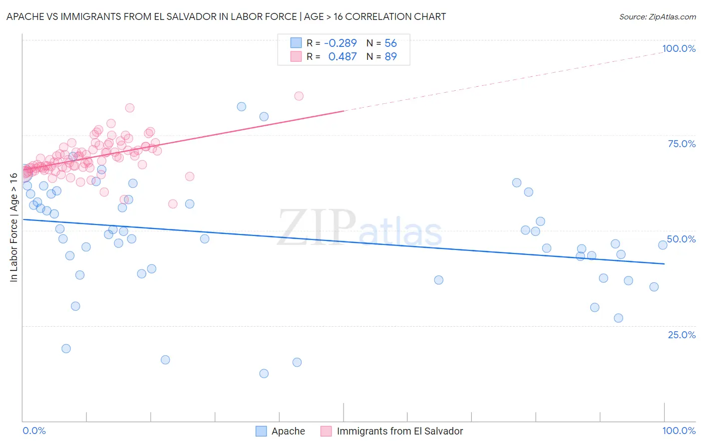 Apache vs Immigrants from El Salvador In Labor Force | Age > 16