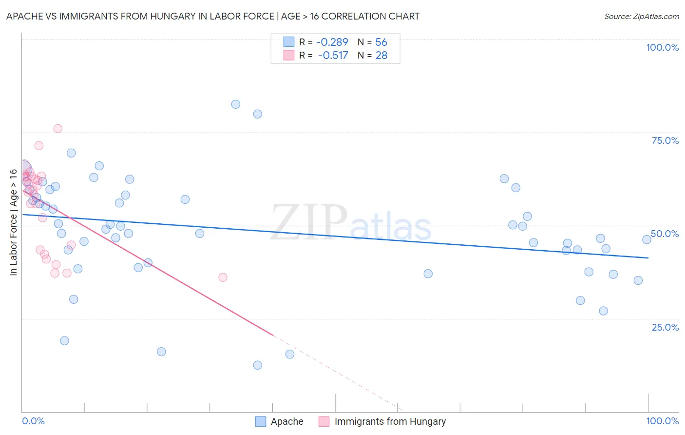 Apache vs Immigrants from Hungary In Labor Force | Age > 16