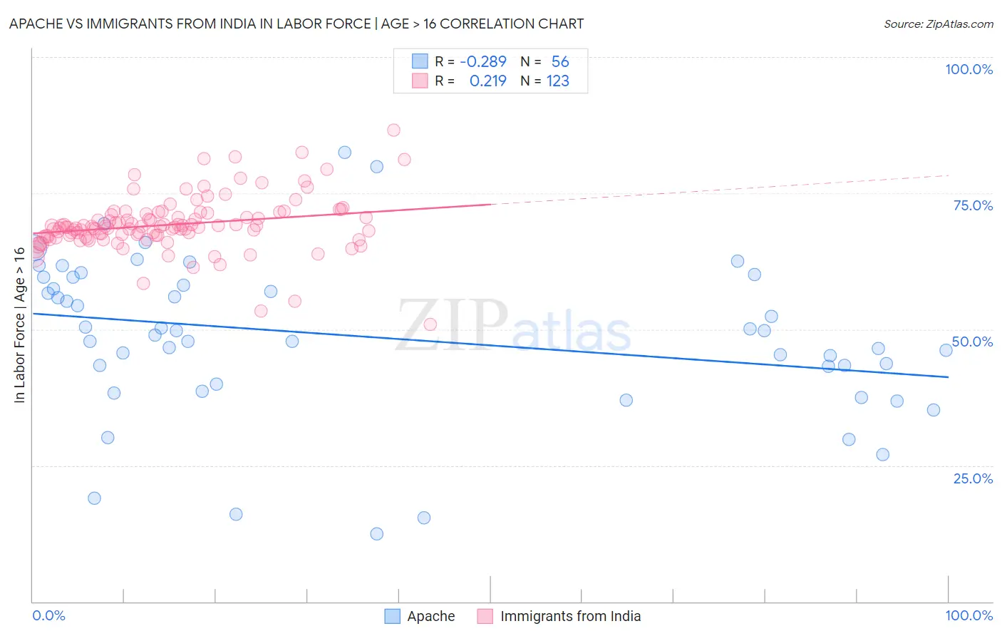 Apache vs Immigrants from India In Labor Force | Age > 16