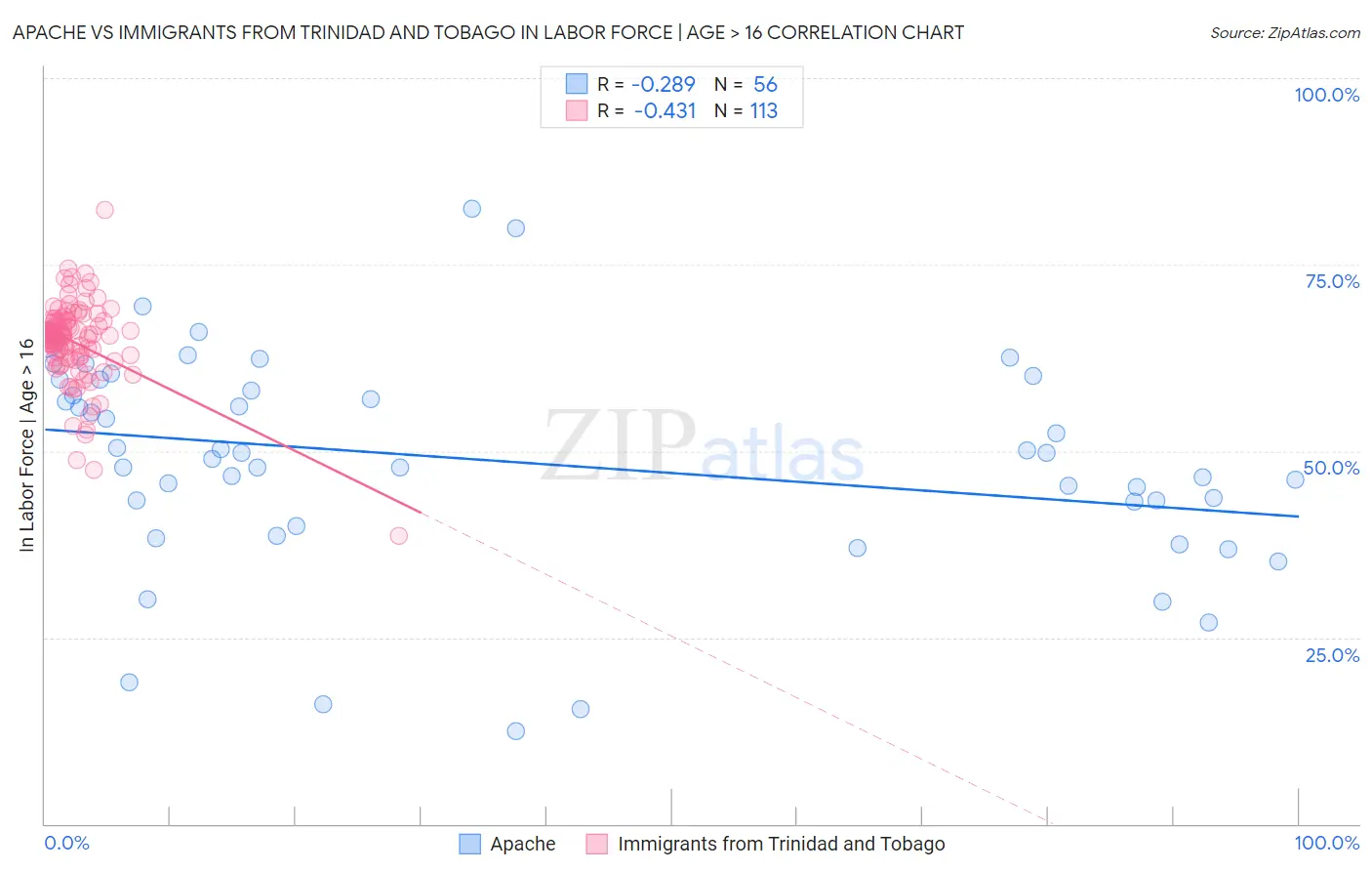 Apache vs Immigrants from Trinidad and Tobago In Labor Force | Age > 16