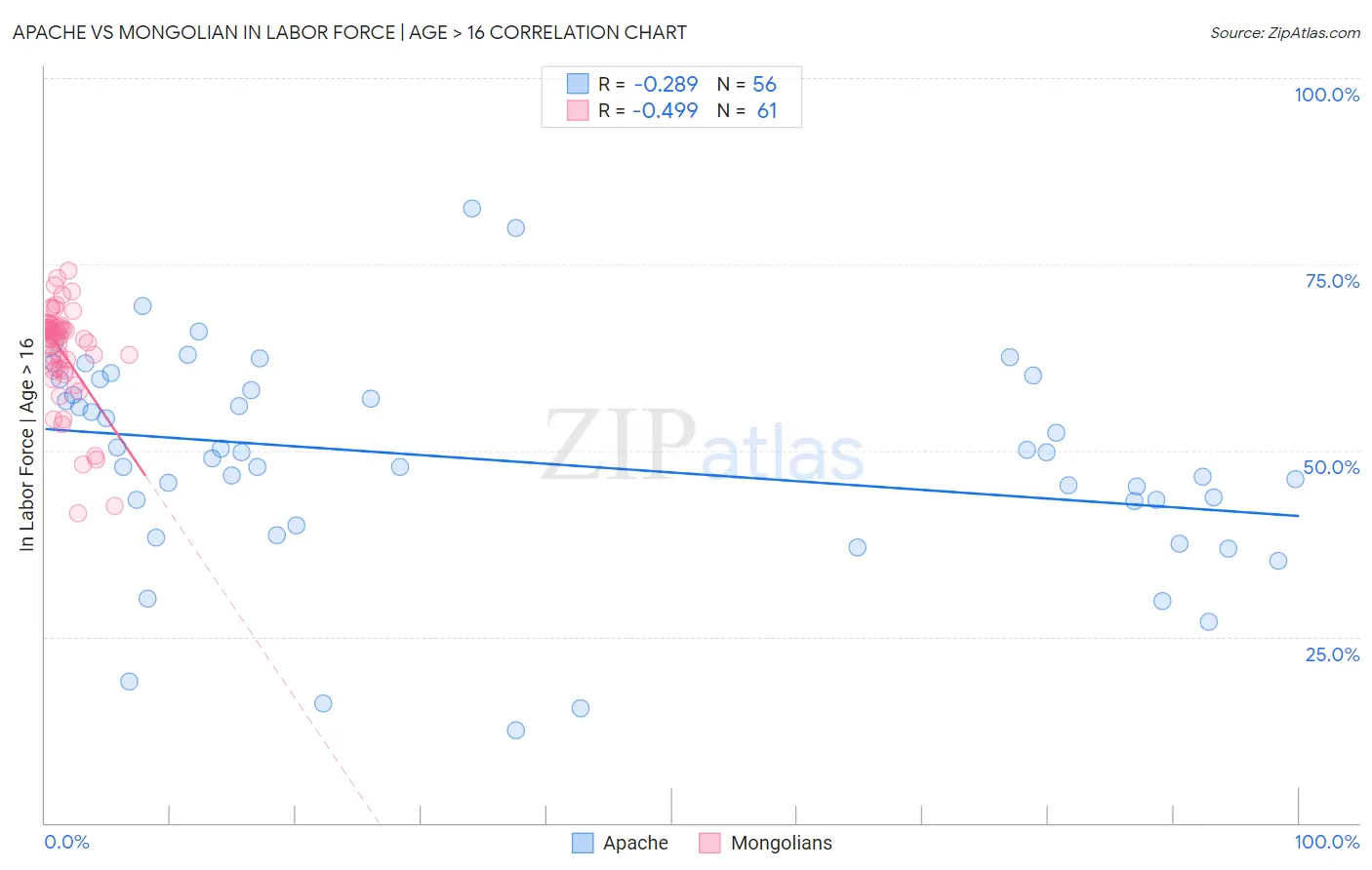 Apache vs Mongolian In Labor Force | Age > 16