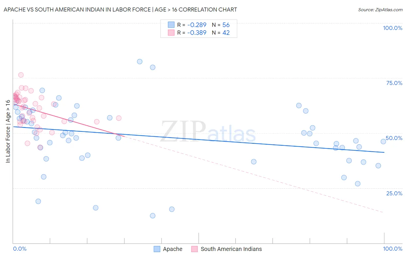 Apache vs South American Indian In Labor Force | Age > 16