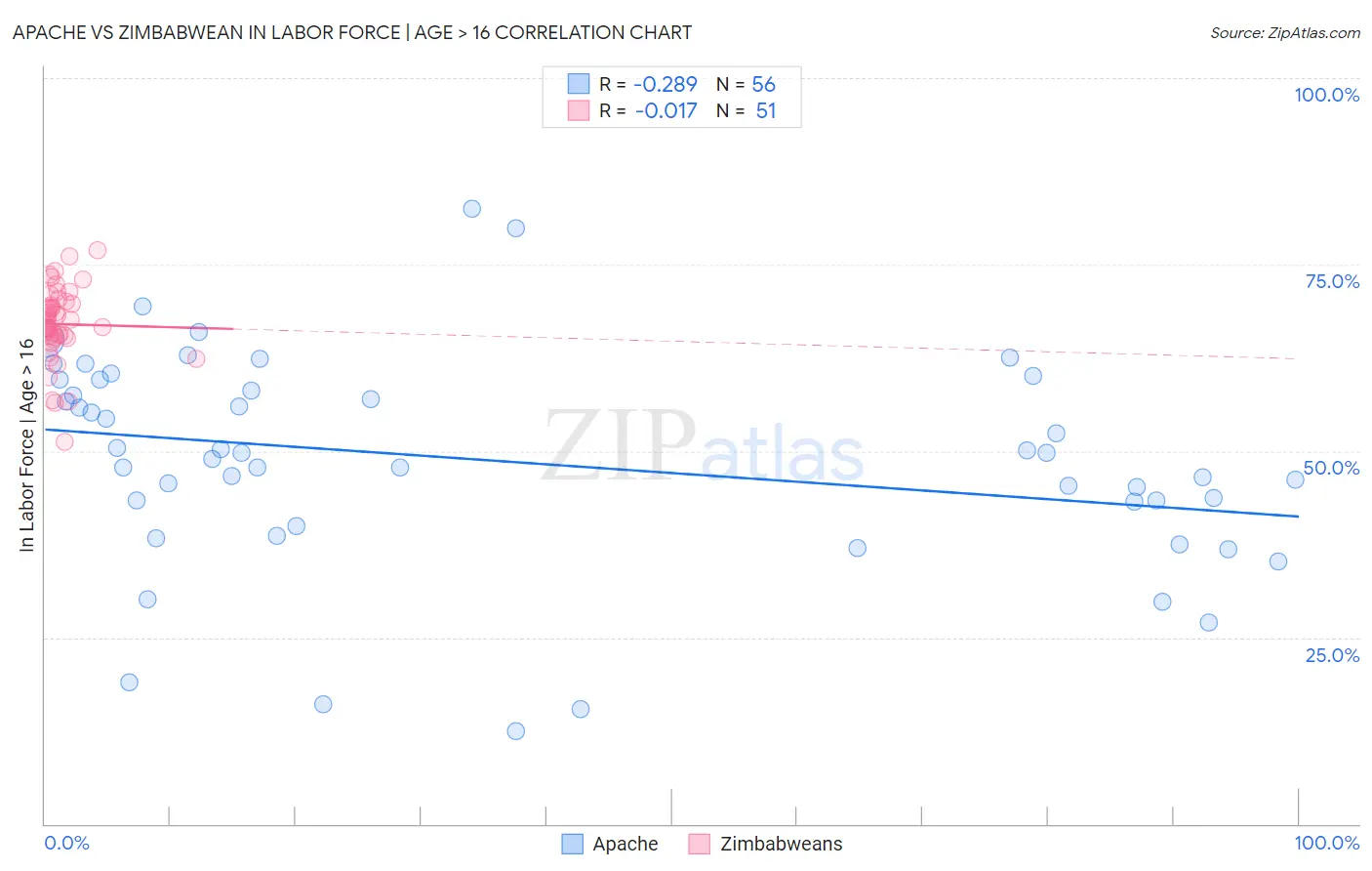 Apache vs Zimbabwean In Labor Force | Age > 16