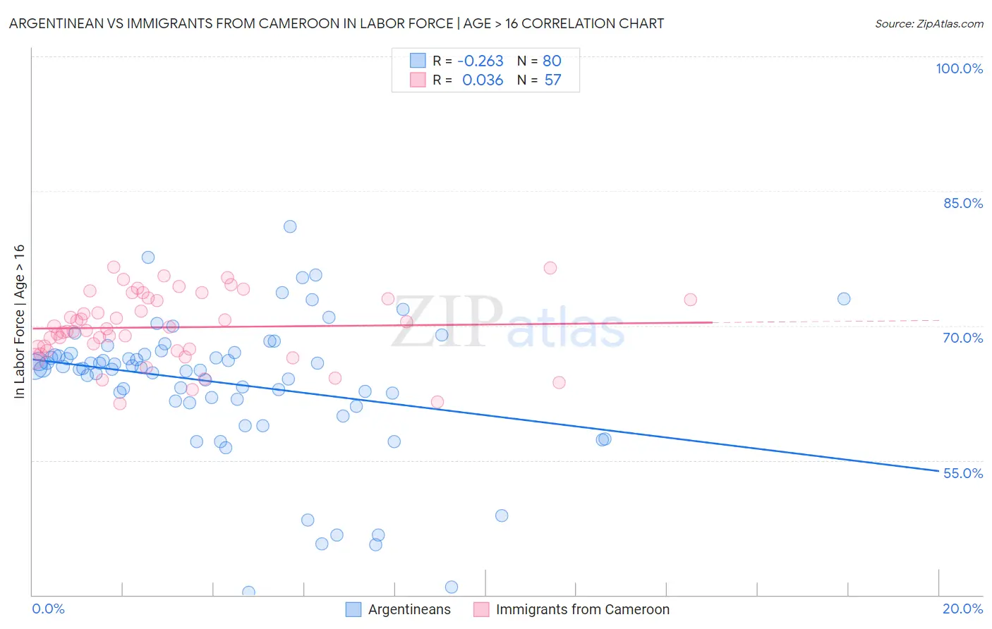 Argentinean vs Immigrants from Cameroon In Labor Force | Age > 16