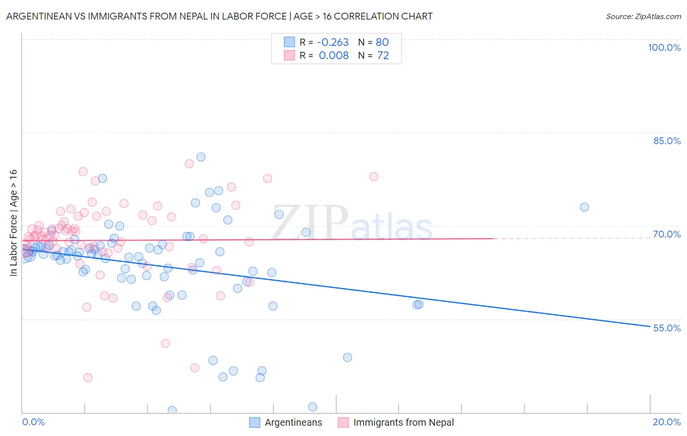 Argentinean vs Immigrants from Nepal In Labor Force | Age > 16