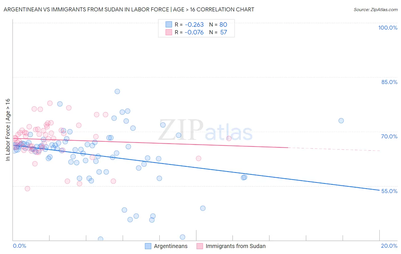 Argentinean vs Immigrants from Sudan In Labor Force | Age > 16