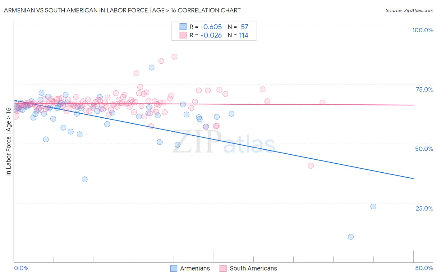 Armenian vs South American In Labor Force | Age > 16