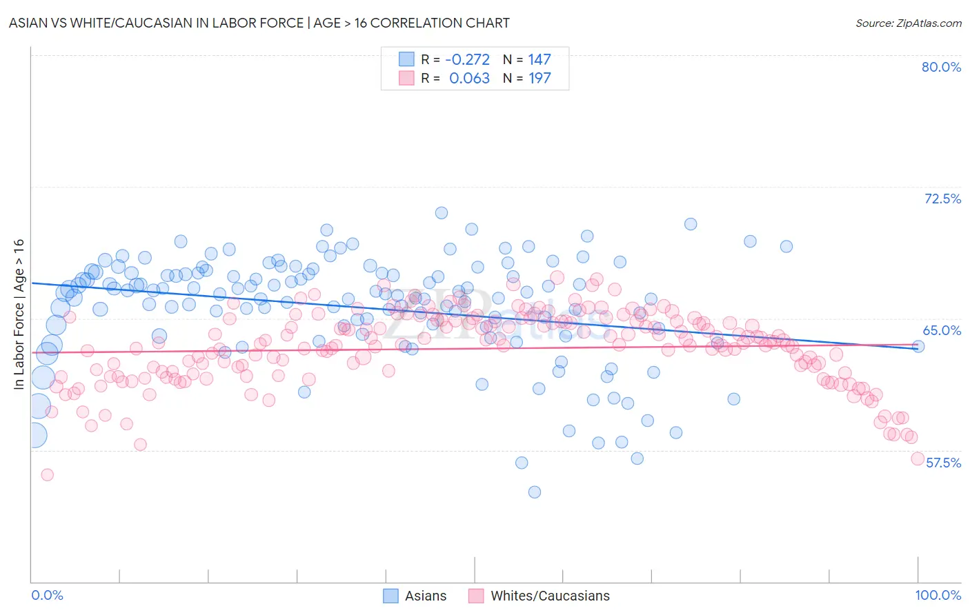 Asian vs White/Caucasian In Labor Force | Age > 16