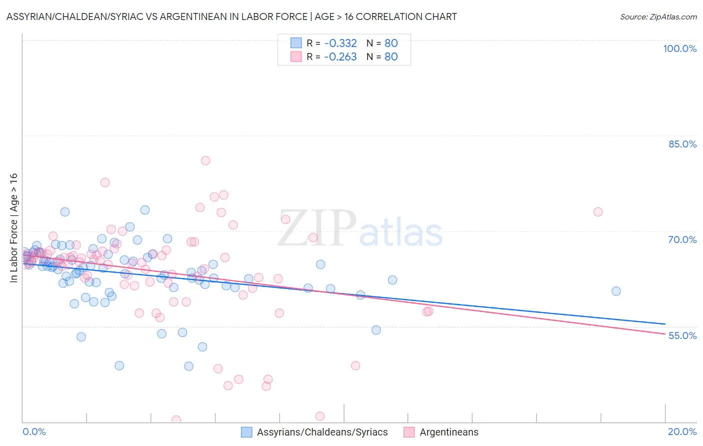 Assyrian/Chaldean/Syriac vs Argentinean In Labor Force | Age > 16