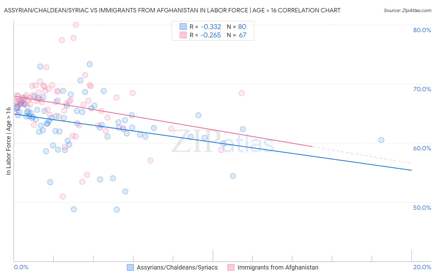 Assyrian/Chaldean/Syriac vs Immigrants from Afghanistan In Labor Force | Age > 16