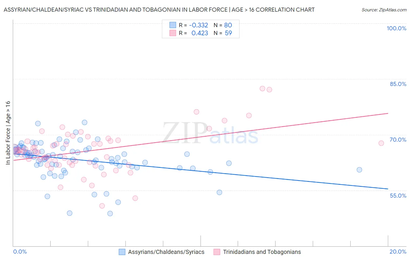 Assyrian/Chaldean/Syriac vs Trinidadian and Tobagonian In Labor Force | Age > 16