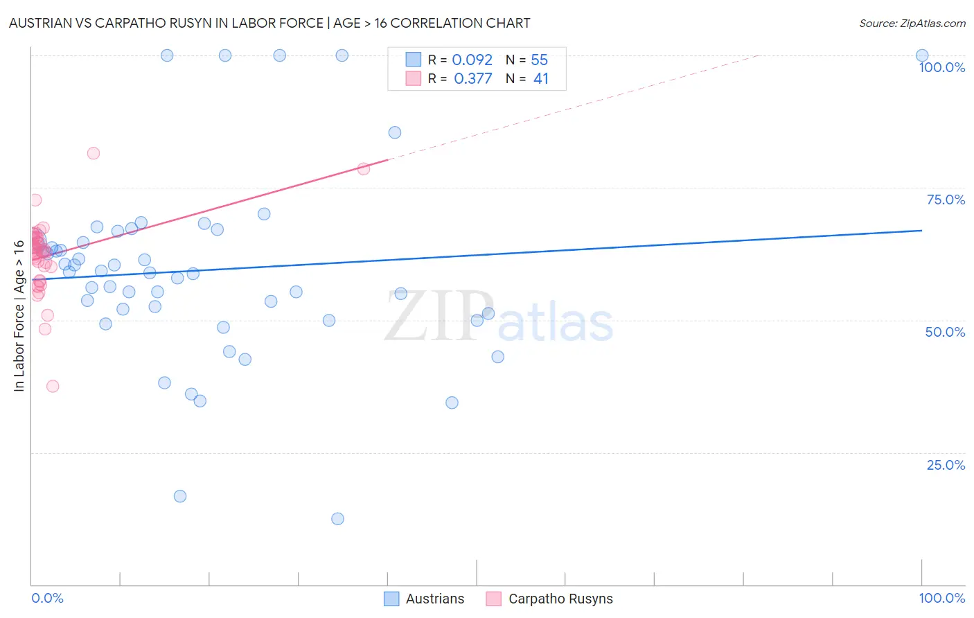 Austrian vs Carpatho Rusyn In Labor Force | Age > 16