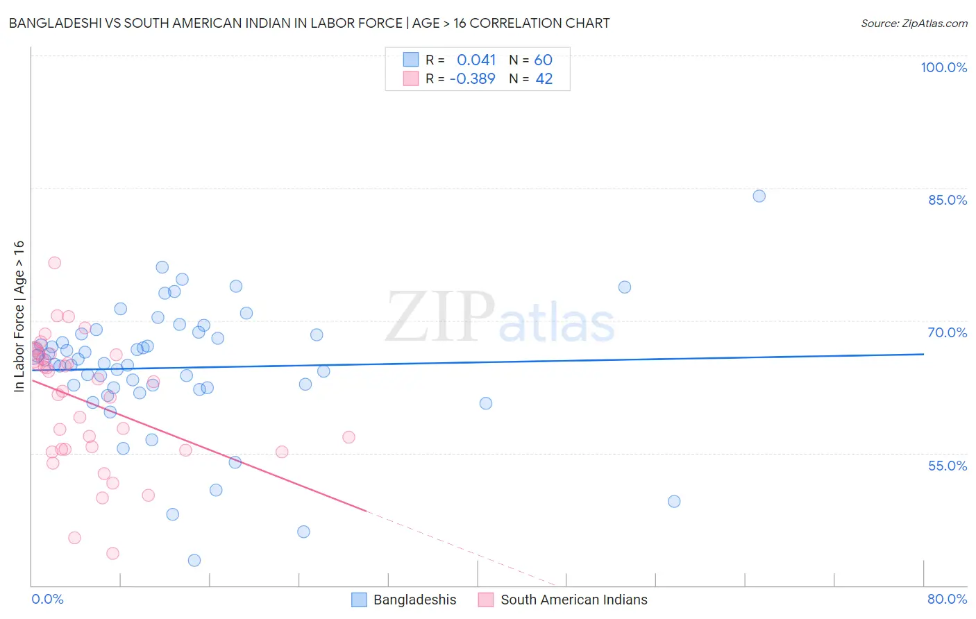 Bangladeshi vs South American Indian In Labor Force | Age > 16