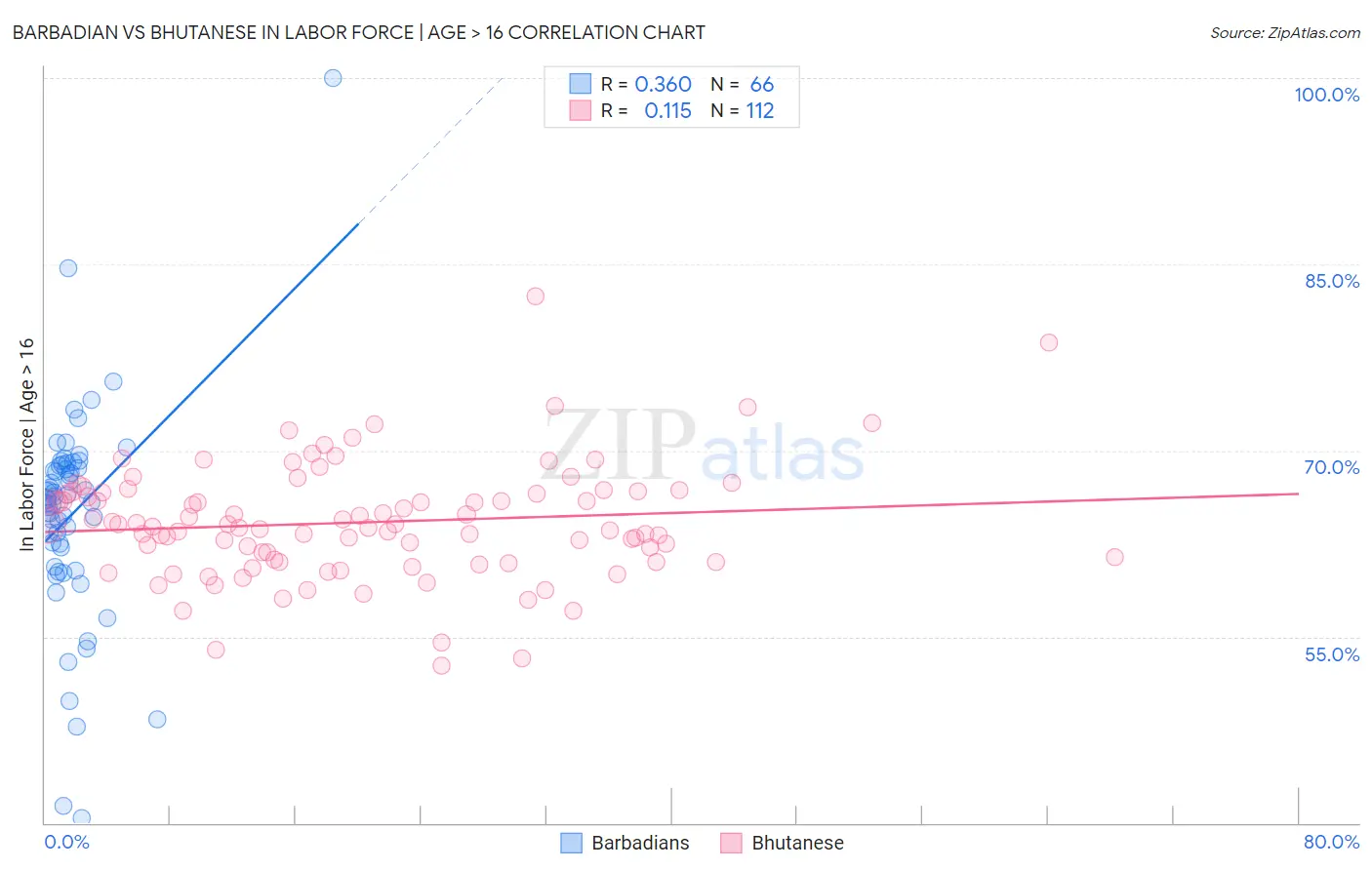 Barbadian vs Bhutanese In Labor Force | Age > 16