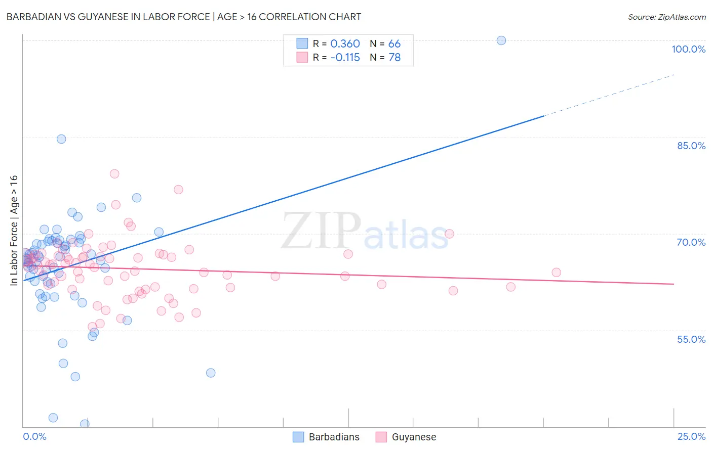 Barbadian vs Guyanese In Labor Force | Age > 16