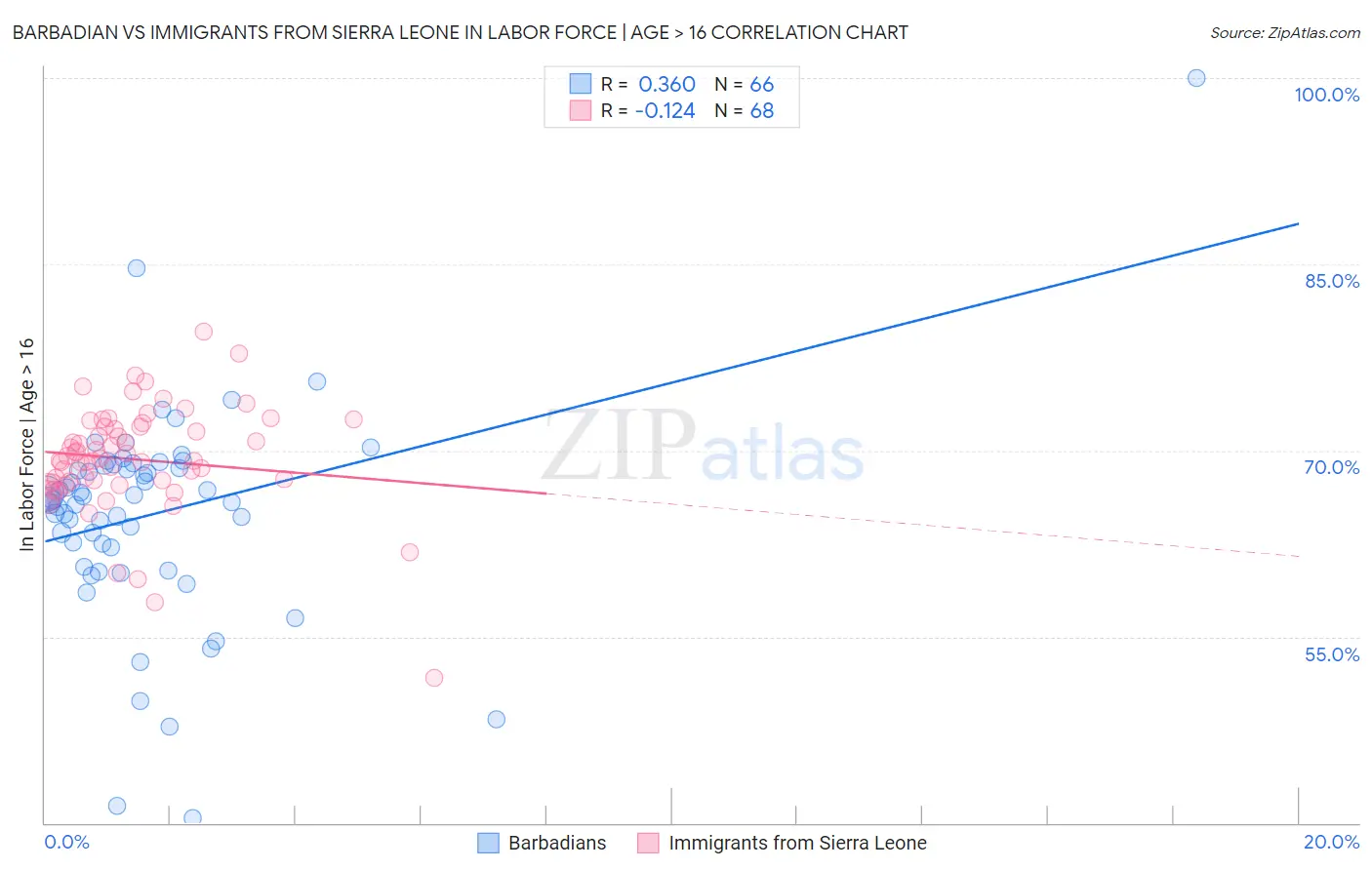 Barbadian vs Immigrants from Sierra Leone In Labor Force | Age > 16